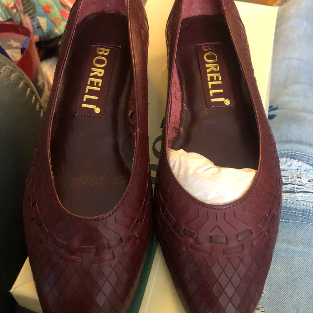 Women's Woven Burgundy Leather Flats